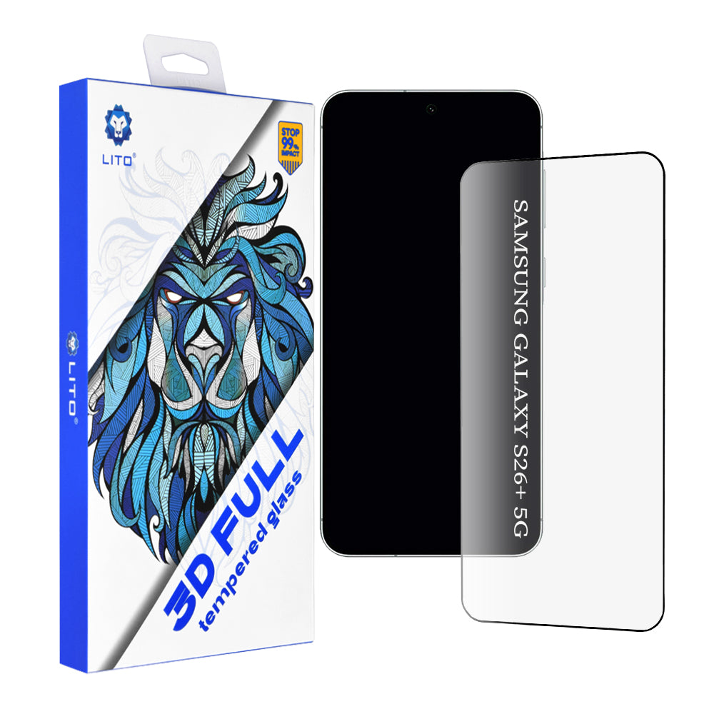 Pellicola Protettiva Schermo Lito per Samsung Galaxy S26 Plus S947, Vetro Temperato, Full Glue, 3D, Nera