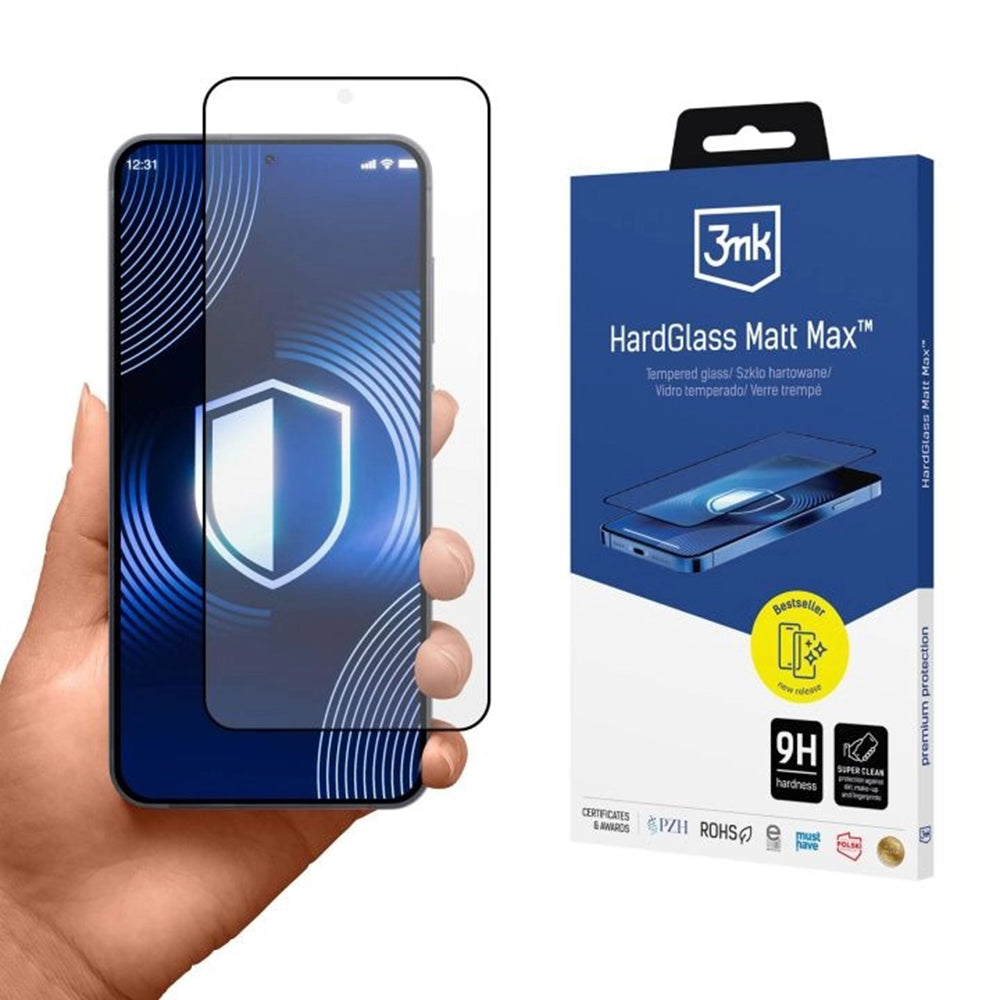Pellicola Protettiva Schermo Matte 3MK Max per Samsung Galaxy S26 S942, Vetro Temperato, Full Glue, Nera
