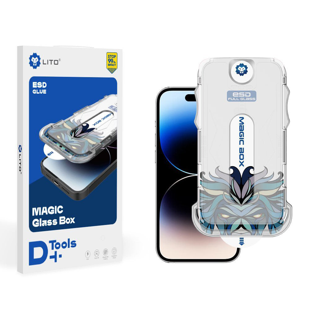 Pellicola protettiva schermo opaca Lito Magic Glass Box D+ Tools per Apple iPhone 16 Plus, vetro temperato, adesivo completo