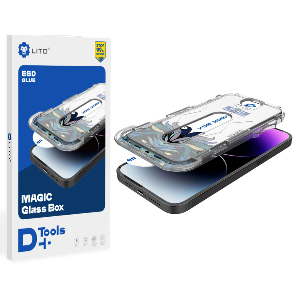 Pellicola protettiva schermo opaca Lito Magic Glass Box D+ Tools per Apple iPhone 16 Pro, vetro temperato, adesivo completo