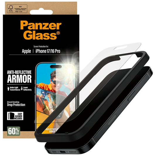 Pellicola Protettiva Schermo Matte PanzerGlass Armor EasyAligner per Apple iPhone 17 / 16 Pro, Vetro Temperato, Full Glue