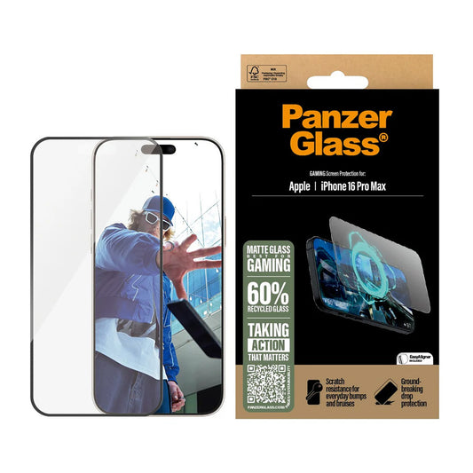 Pellicola Protettiva Schermo Matte PanzerGlass Ultra-Wide Fit Gaming per Apple iPhone 16 Pro Max, Vetro Temperato, Full Glue, Nera
