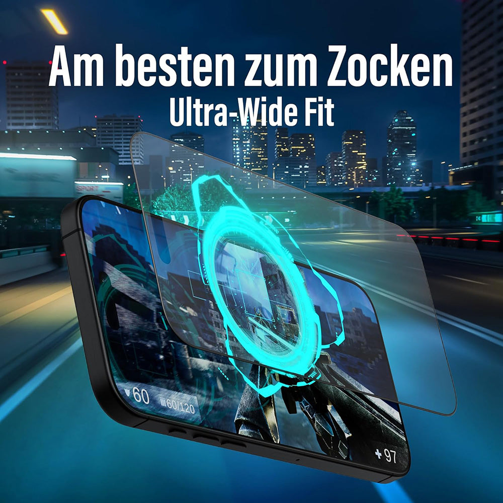 Pellicola Protettiva Schermo Matte PanzerGlass Ultra-Wide Fit Gaming per Apple iPhone 16 Pro Max, Vetro Temperato, Full Glue, Nera