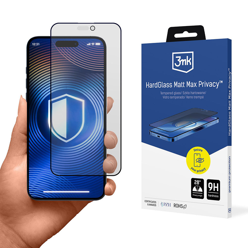 Pellicola Protettiva Schermo Matte Privacy 3MK HardGlass Max per Apple iPhone 17 Pro Max, Vetro Temperato, Full Glue