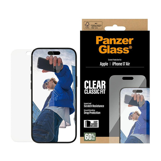 Pellicola protettiva Schermo PanzerGlass Classic Fit EasyAligner per Apple iPhone 17 Air, Vetro Temperato, Full Glue