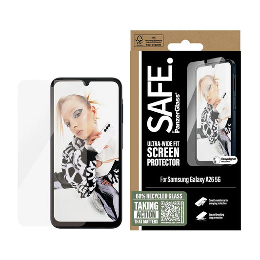 Pellicola Protettiva Schermo PanzerGlass Safe. Ultra-Wide Fit EasyAligner per Samsung Galaxy A26 A266, Vetro Temperato, Full Glue