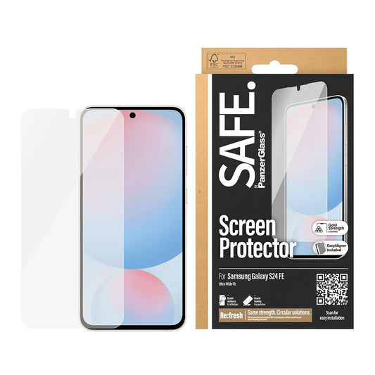 Pellicola Protettiva Schermo PanzerGlass Safe. Ultra-Wide Fit EasyAligner per Samsung Galaxy S24 FE S721, Vetro Temperato, Full Glue