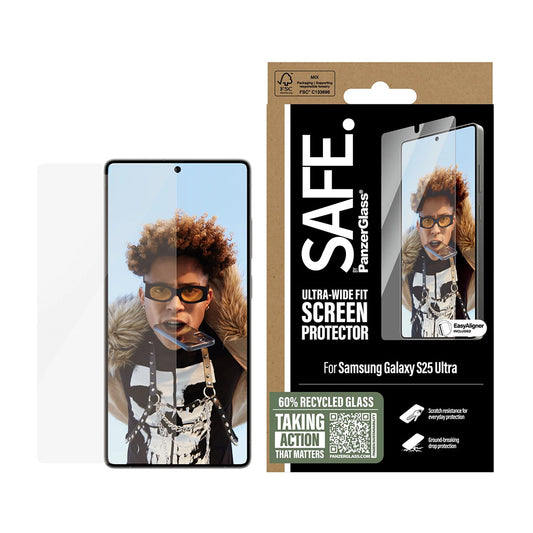 Pellicola Protettiva Schermo PanzerGlass Safe. Ultra-Wide Fit EasyAligner per Samsung Galaxy S25 Ultra S938, Vetro Temperato, Full Glue.