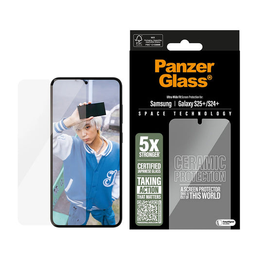 Pellicola Protettiva Schermo PanzerGlass Ultra-Wide Ceramic EasyAligner per Samsung Galaxy S25+ S936 / S24+ S926, Vetro Temperato, Full Glue