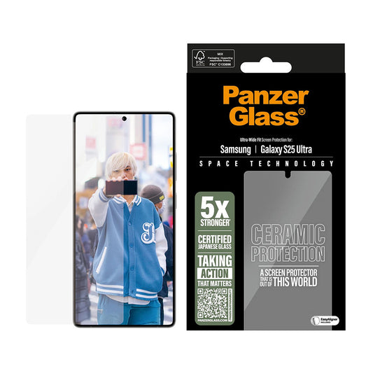 Pellicola protettiva Schermo PanzerGlass Ultra-Wide Ceramic EasyAligner per Samsung Galaxy S25 Ultra S938, Vetro Temperato, Full Glue