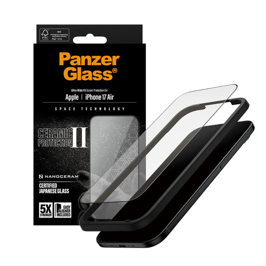 Pellicola protettiva Schermo PanzerGlass Ultra-Wide Ceramic II EasyAligner per Apple iPhone 17 Air, Vetro Temperato, Full Glue, Nera