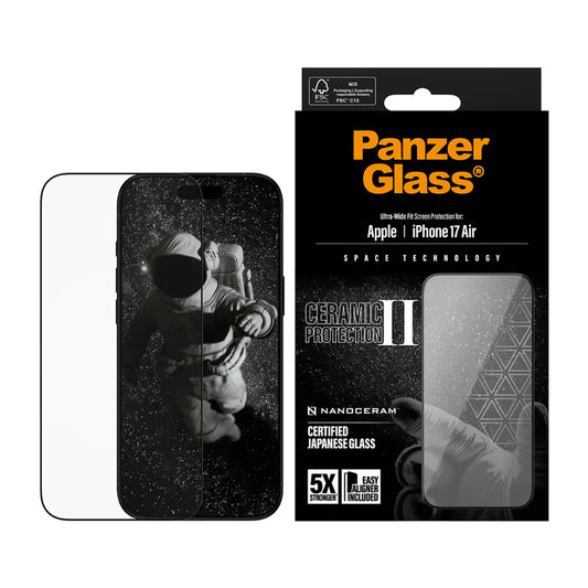 Pellicola protettiva Schermo PanzerGlass Ultra-Wide Ceramic II EasyAligner per Apple iPhone 17 Air, Vetro Temperato, Full Glue, Nera