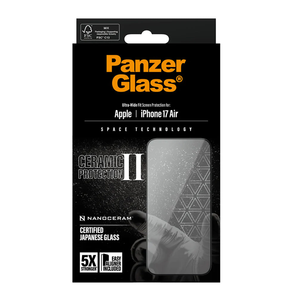 Pellicola protettiva Schermo PanzerGlass Ultra-Wide Ceramic II EasyAligner per Apple iPhone 17 Air, Vetro Temperato, Full Glue, Nera