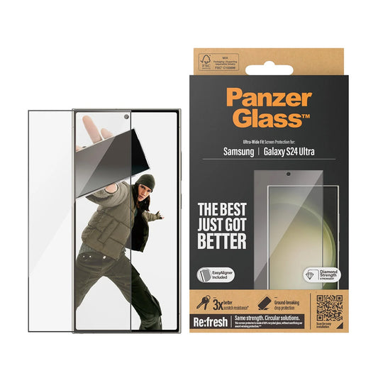Pellicola Protettiva Schermo PanzerGlass Ultra-Wide Fit EasyAligner per Samsung Galaxy S24 Ultra S928, Vetro Temperato, Full Glue, Nera