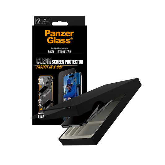 Pellicola Protettiva Schermo PanzerGlass Ultra-Wide Fit Fastfit per Apple iPhone 17 Air, Vetro Temperato, Full Glue, Nera