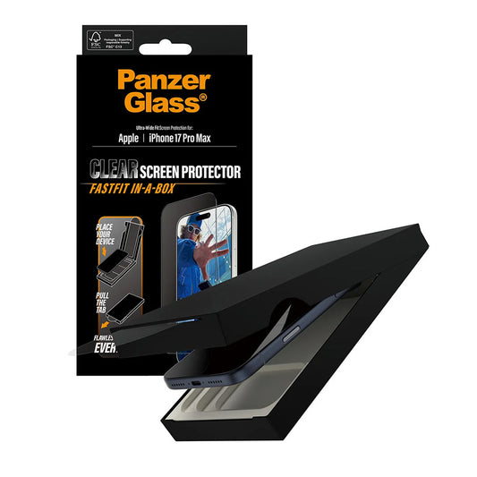 Pellicola protettiva Schermo PanzerGlass Ultra-Wide Fit Fastfit per Apple iPhone 17 Pro Max, Vetro Temperato, Full Glue, Nera