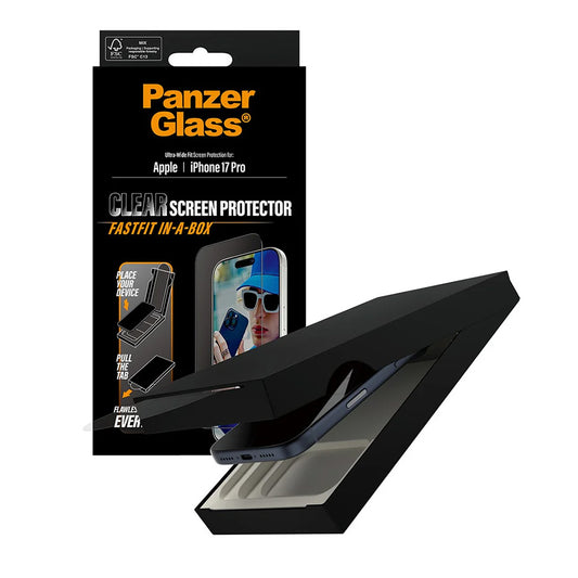 Pellicola Protettiva Schermo PanzerGlass Ultra-Wide Fit Fastfit per Apple iPhone 17 Pro, Vetro Temperato, Full Glue, Nera