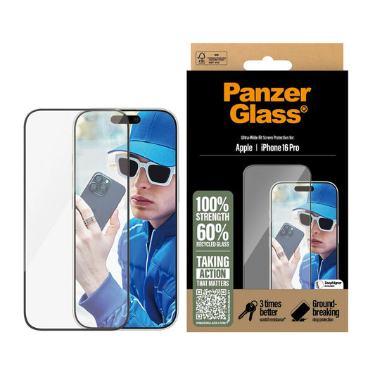 Pellicola Protettiva Schermo PanzerGlass Ultra-Wide Fit per Apple iPhone 16 Plus / 15 Plus, Vetro Temperato, Full Glue, Nera