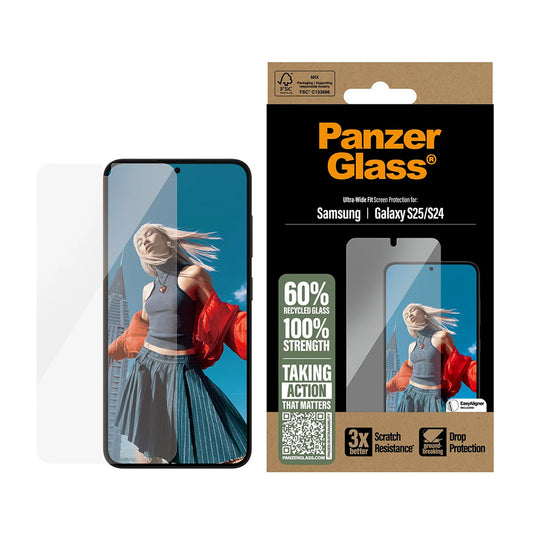 Pellicola Protettiva Schermo PanzerGlass Ultra-Wide Fit per Samsung Galaxy S25 S931 / S24 S921, Vetro Temperato, Full Glue