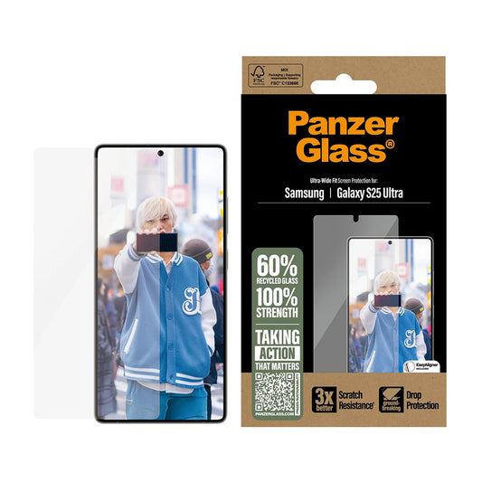 Pellicola Protettiva Schermo PanzerGlass Ultra-Wide Fit per Samsung Galaxy S25 Ultra S938, Vetro Temperato, Full Glue