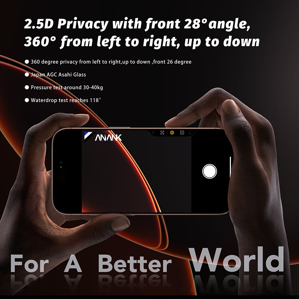 Pellicola Protettiva Schermo Privacy Anank 5X Rinforzata 360 per Apple iPhone 17 Pro, Vetro Temperato, Full Glue, 2.5D