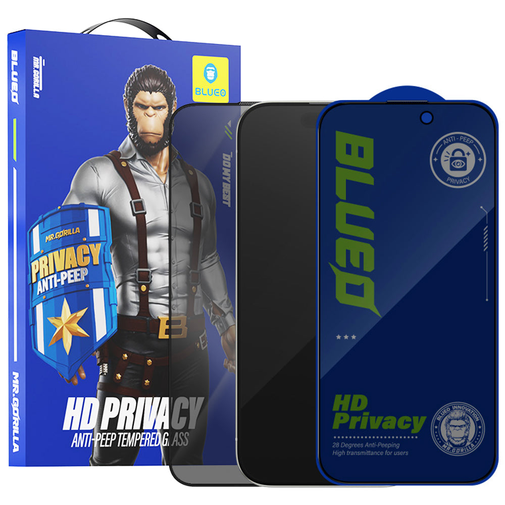 Pellicola protettiva per schermo Privacy Blueo Anti-Peep per Apple iPhone 16 / 15, Vetro temperato, Full Glue