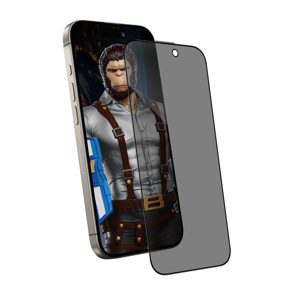 Pellicola protettiva per schermo Privacy Blueo Anti-Peep per Apple iPhone 16 / 15, Vetro temperato, Full Glue