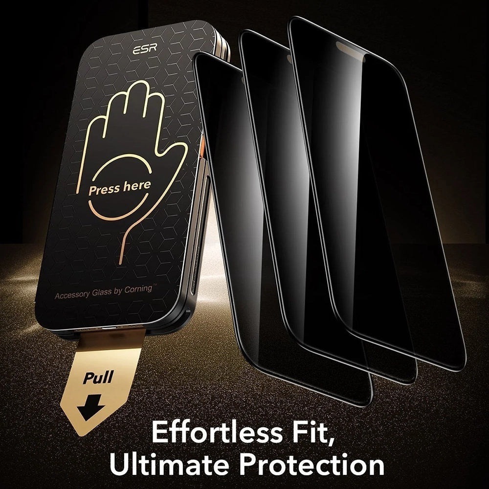 Pellicola protettiva per schermo Privacy ESR Armorite Pro UltraFit per Apple iPhone 18 Pro Max, Vetro temperato, Full Glue, Set da 3 pezzi