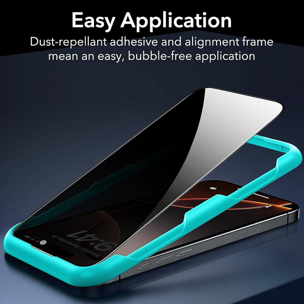 Pellicola Protettiva Privacy ESR per Apple iPhone 17 / 16 Pro, Vetro Temperato, Full Glue, Set 3 pezzi