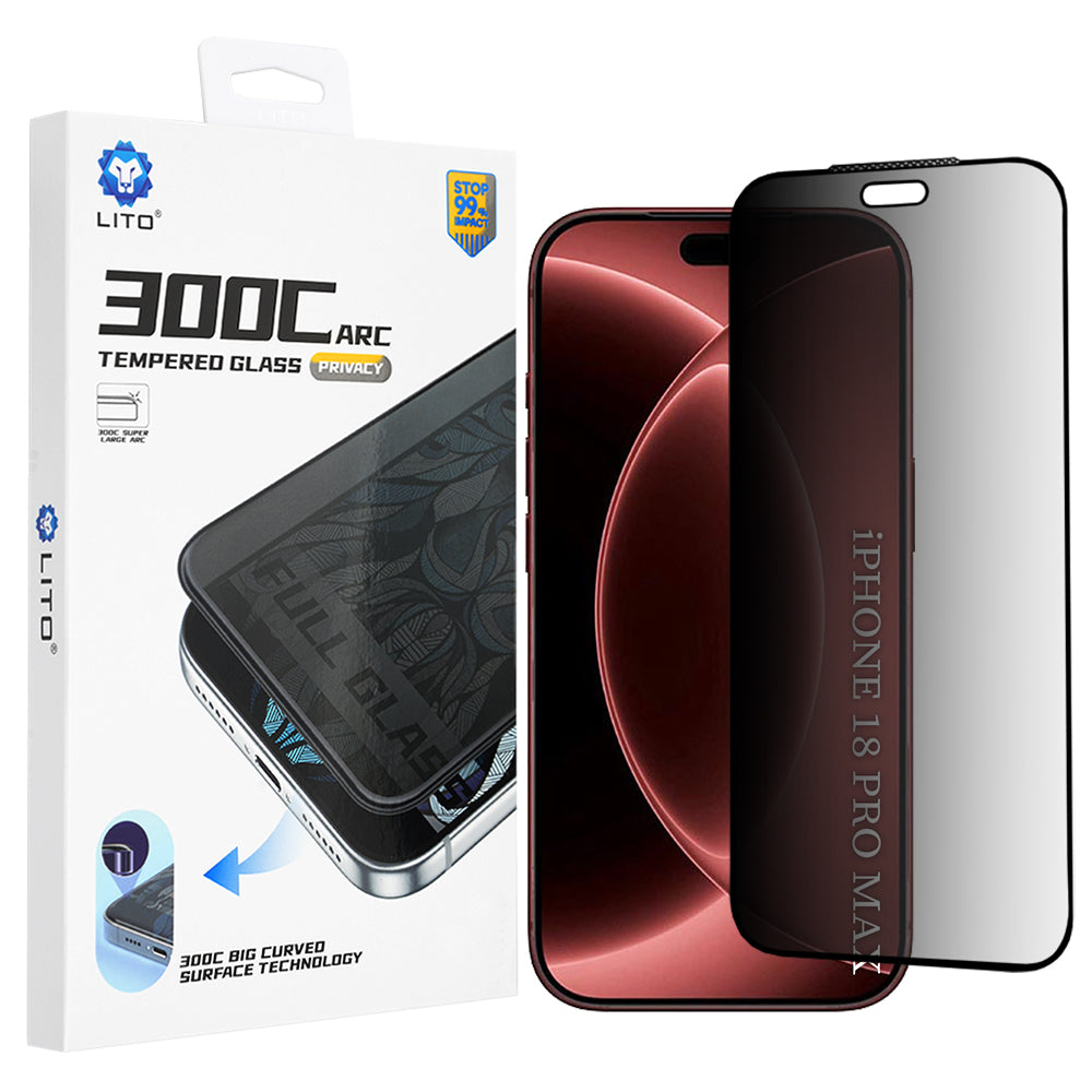 Pellicola protettiva per schermo Privacy Lito D+ Max 300C2 per Apple iPhone 18 Pro Max / 17 Pro Max, Vetro temperato, Colla completa
