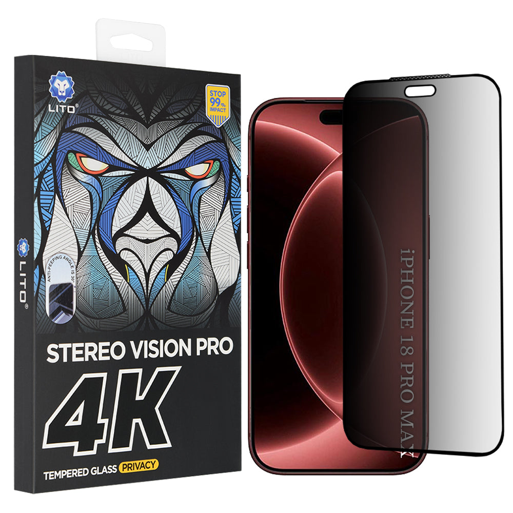 Pellicola protettiva per schermo Privacy Lito D+ Max 4K2 per Apple iPhone 18 Pro Max / 17 Pro Max, Vetro temperato, Colla completa