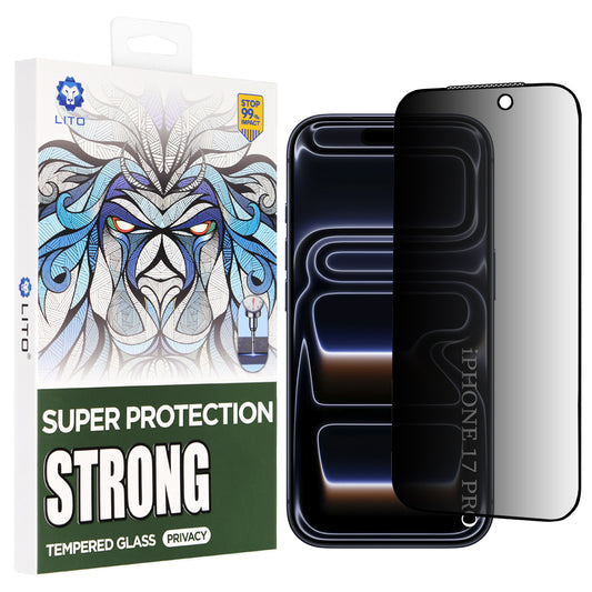 Pellicola Protettiva Schermo Privacy Lito D+ Max Strong per Apple iPhone 17 Pro, Vetro Temperato, Full Glue