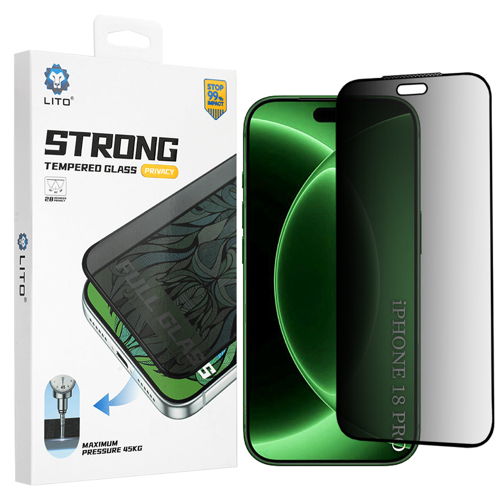 Pellicola protettiva per schermo Privacy Lito D+ Max Strong2 per Apple iPhone 18 Pro / 17 Pro, Vetro temperato, Colla completa