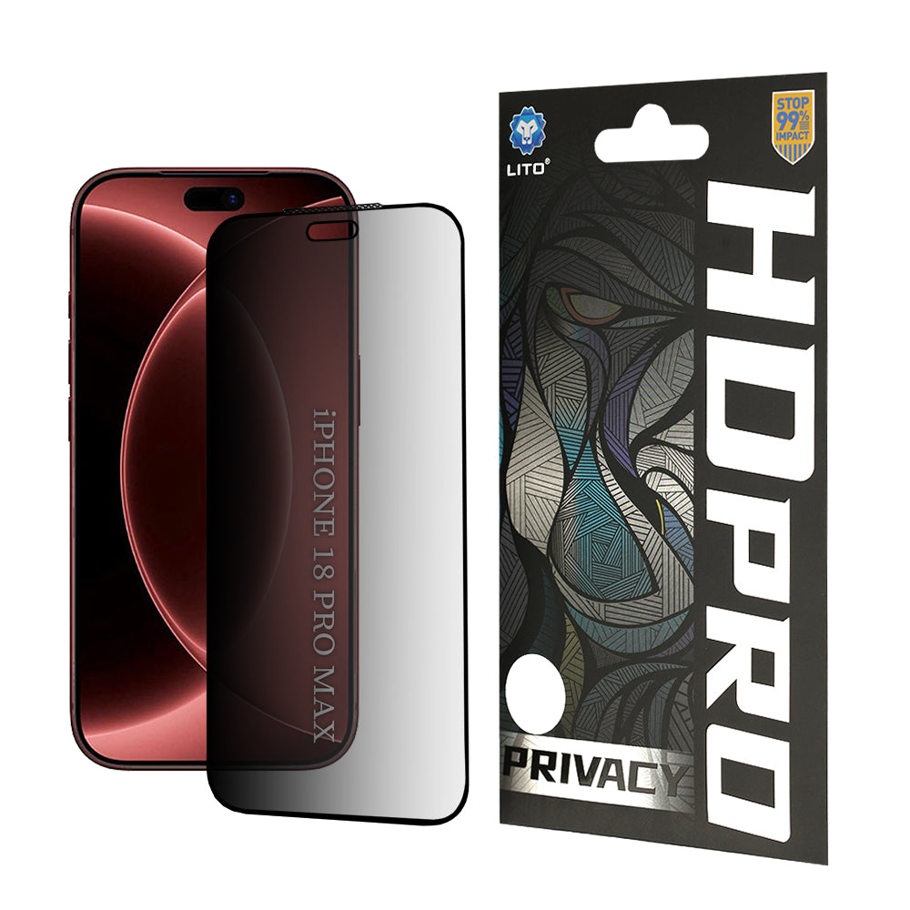 Pellicola protettiva per schermo Privacy Lito HD Pro2 per Apple iPhone 18 Pro Max / 17 Pro Max, Vetro temperato, Full Glue