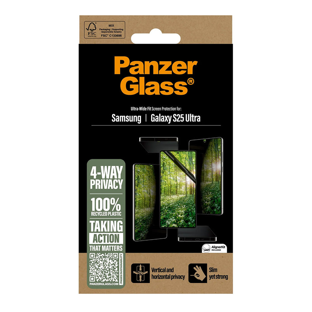 PanzerGlass Ultra-Wide Fit Eco Matrix 4-Way Privacy Screen Protector for Samsung Galaxy S25 Ultra S938, Tempered Glass, Full Glue