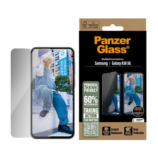 Pellicola Protettiva Schermo Privacy PanzerGlass Ultra-Wide Fit per Samsung Galaxy A36 A366, Vetro Temperato, Full Glue