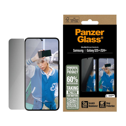 Pellicola Protettiva Schermo Privacy PanzerGlass Ultra-Wide Fit per Samsung Galaxy S25+ S936 / S24+ S926, Vetro Temperato, Full Glue
