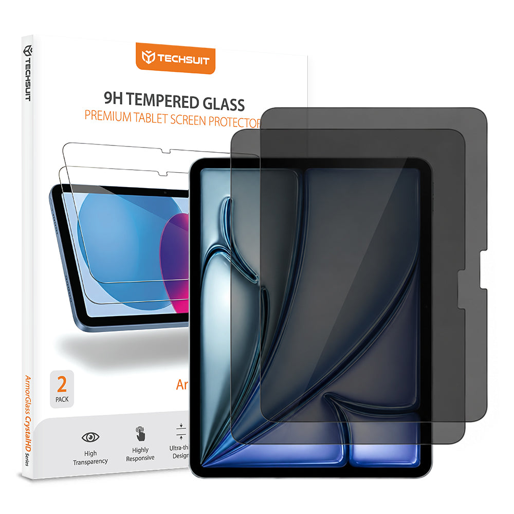 Pellicola protettiva per schermo Privacy Techsuit ArmorGlass CrystalHD per Apple iPad Air 11 (2026), Vetro temperato, Full Glue, Set 2 pezzi