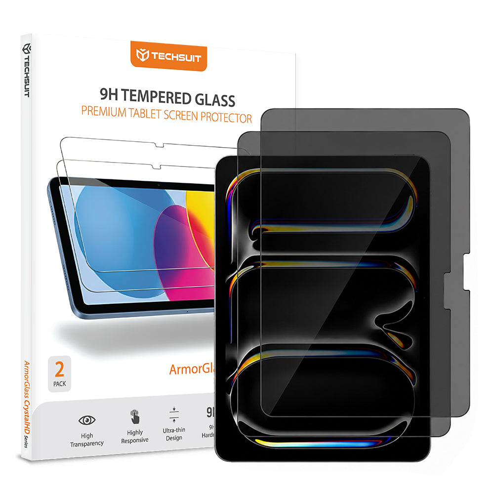 Pellicola protettiva per schermo Privacy Techsuit ArmorGlass CrystalHD per Apple iPad Pro 11 (2024), Vetro temperato, Full Glue, Set 2 pezzi