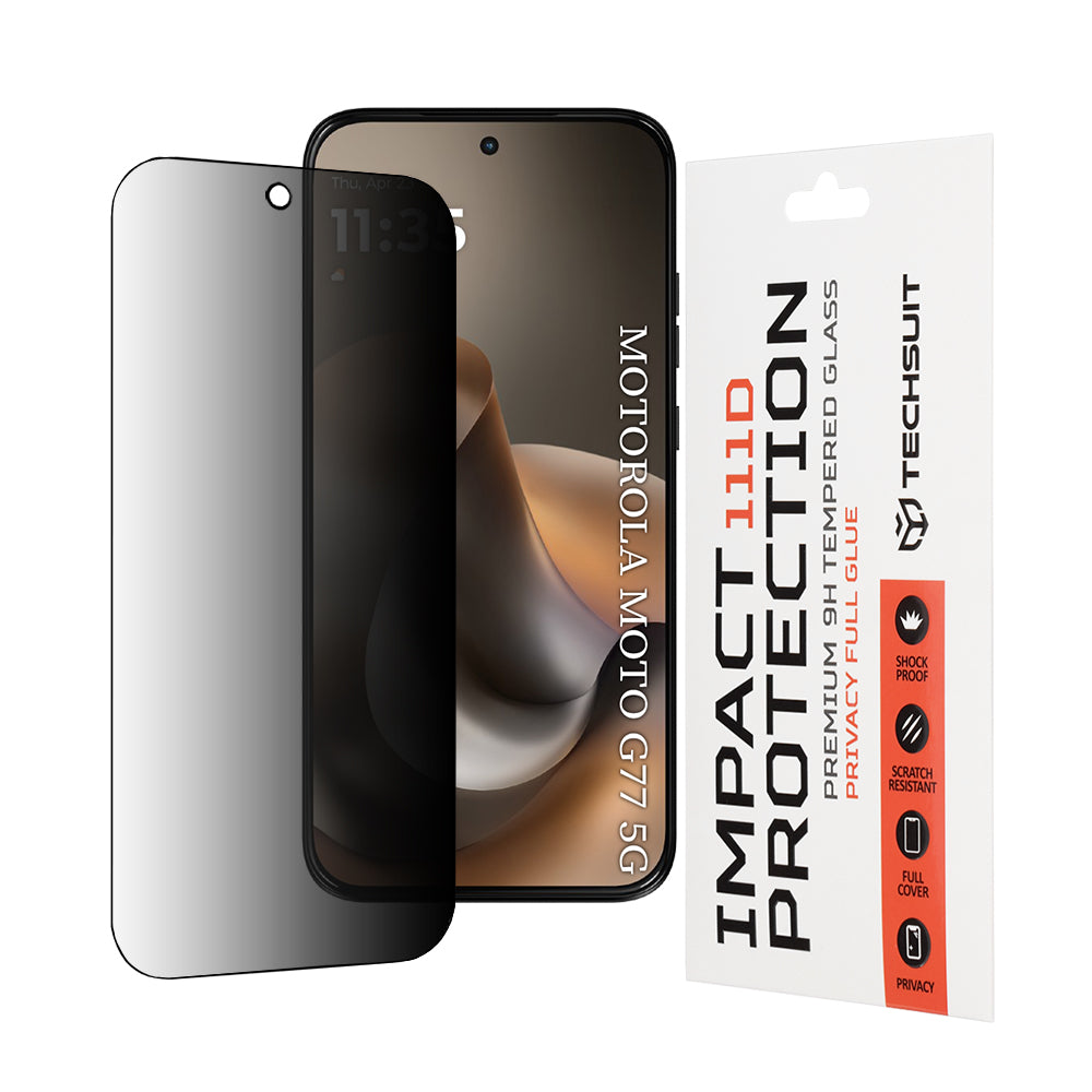 Pellicola protettiva Privacy Techsuit per Motorola Moto G77 / G67, Vetro Temperato, Full Glue, 111D