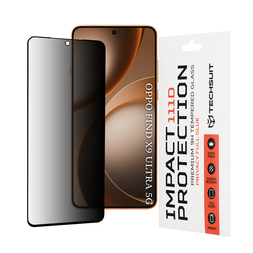 Pellicola protettiva per schermo Privacy Techsuit per Oppo Find X9 Ultra, Vetro temperato, Full Glue, 111D