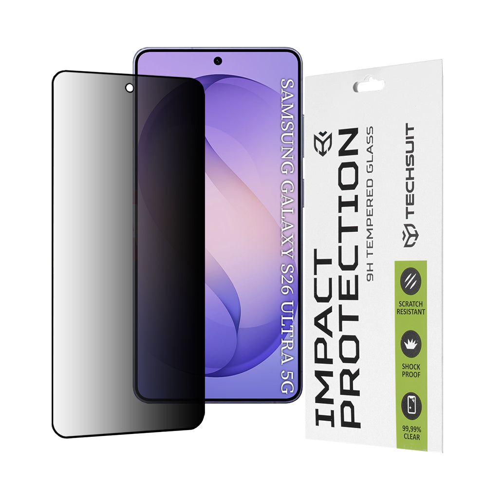 Pellicola Protettiva Schermo Privacy Techsuit per Samsung Galaxy S26 Ultra S948, Vetro Temperato, Full Glue, 111D