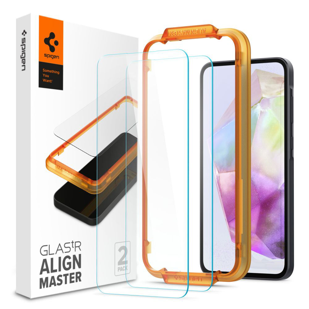 Pellicola Protettiva Schermo Spigen GlastR Align Master per Samsung Galaxy M35 / A35 5G A356, Vetro Temperato, Full Glue, Set 2 pezzi AGL07772