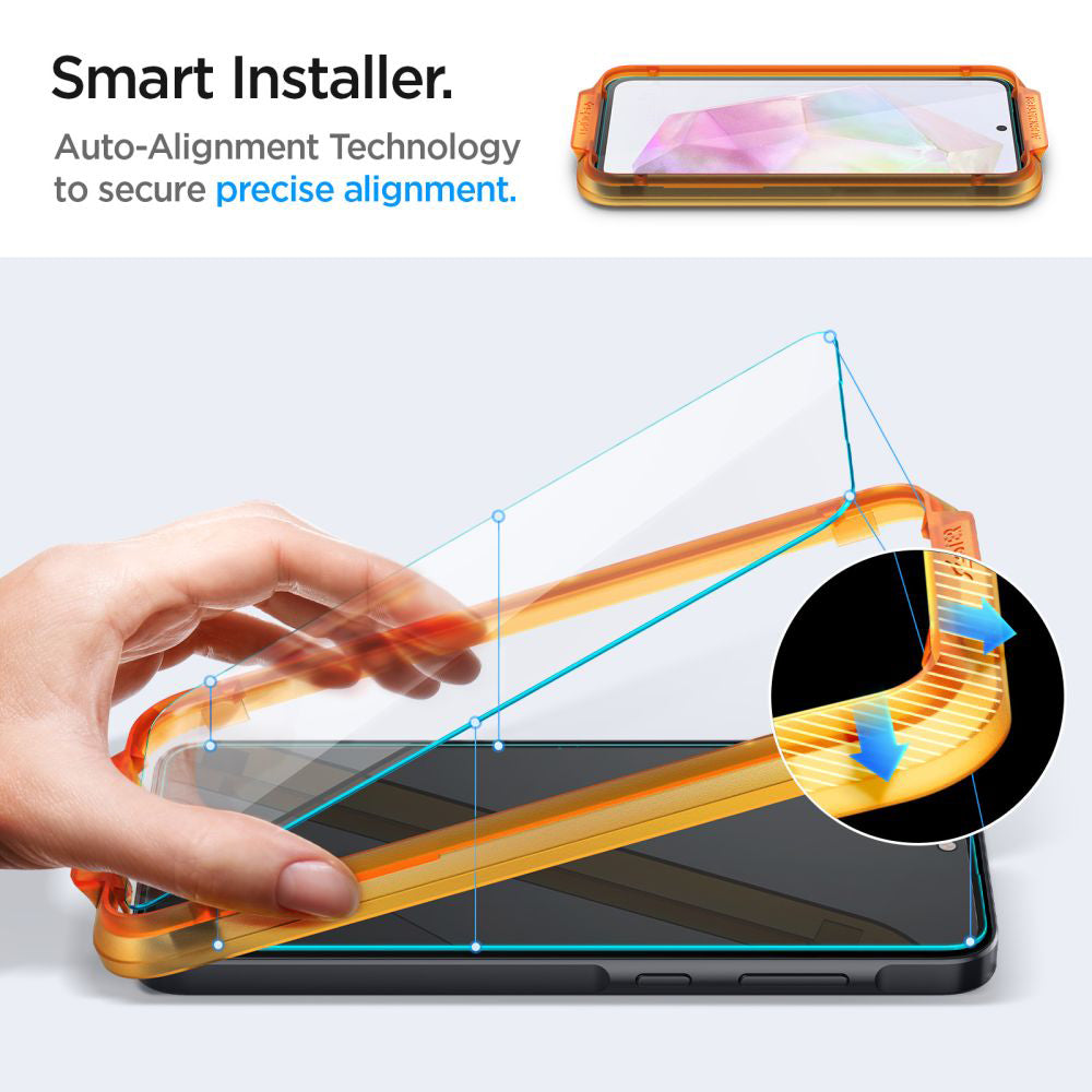 Pellicola Protettiva Schermo Spigen GlastR Align Master per Samsung Galaxy M35 / A35 5G A356, Vetro Temperato, Full Glue, Set 2 pezzi AGL07772