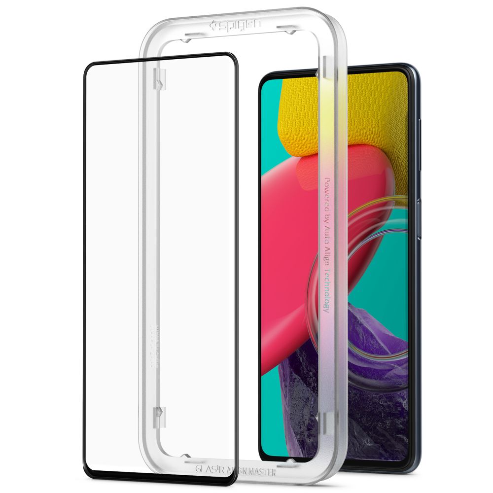 Pellicola Protettiva Schermo Spigen GlastR Align Master per Samsung Galaxy M53 M536, Vetro Temperato, Full Glue, Nera