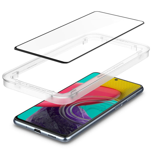 Pellicola Protettiva Schermo Spigen GlastR Align Master per Samsung Galaxy M53 M536, Vetro Temperato, Full Glue, Nera