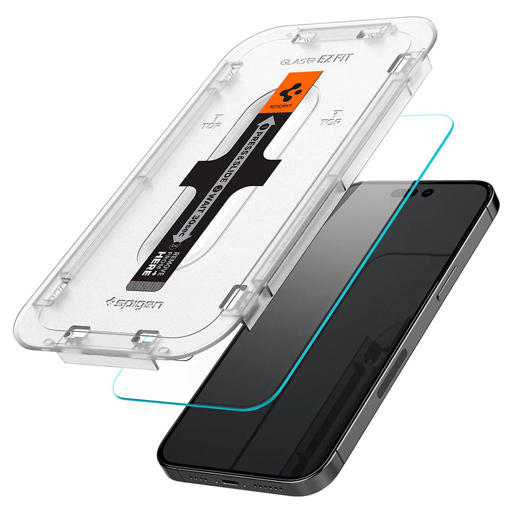 Pellicola protettiva Schermo Spigen GlastR EZ FIT per Apple iPhone 14 Pro, Vetro Temperato, Full Glue, Set 2 pezzi