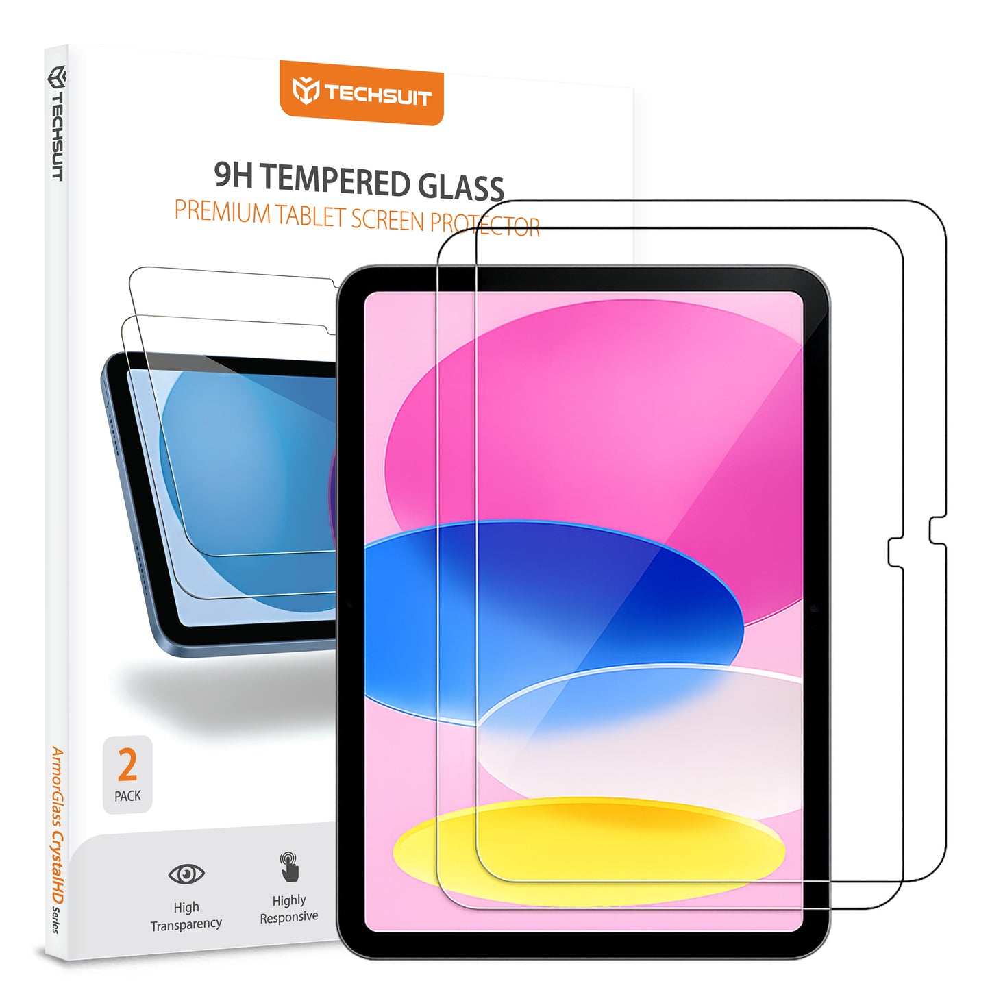 Pellicola protettiva schermo Techsuit ArmorGlass CrystalHD per Apple iPad (2025) / (2022), Vetro Temperato, Full Glue, Set 2 pezzi
