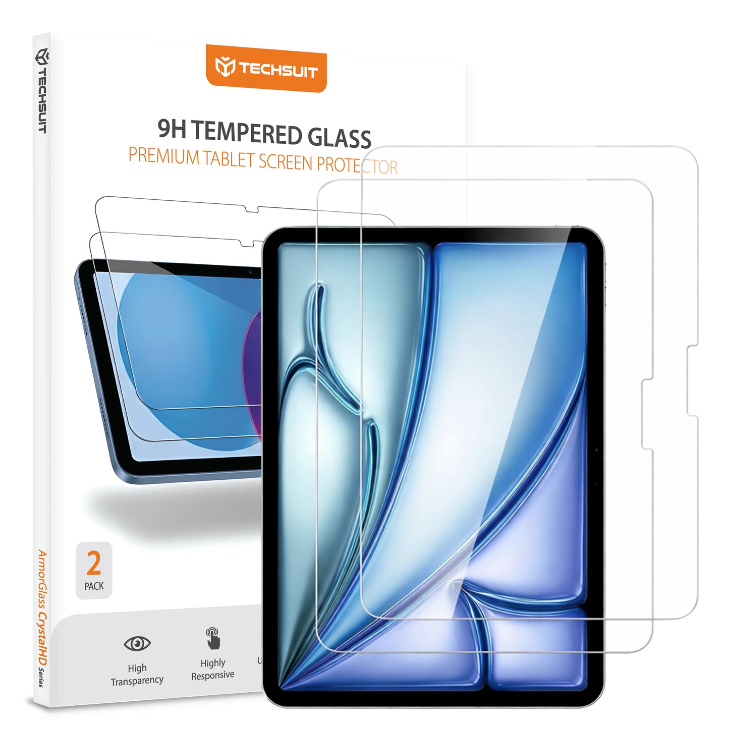 Pellicola protettiva per schermo Techsuit ArmorGlass CrystalHD per Apple iPad Air 11 (2026) / Air 11 (2025), Vetro temperato, Full Glue, Set da 2 pezzi
