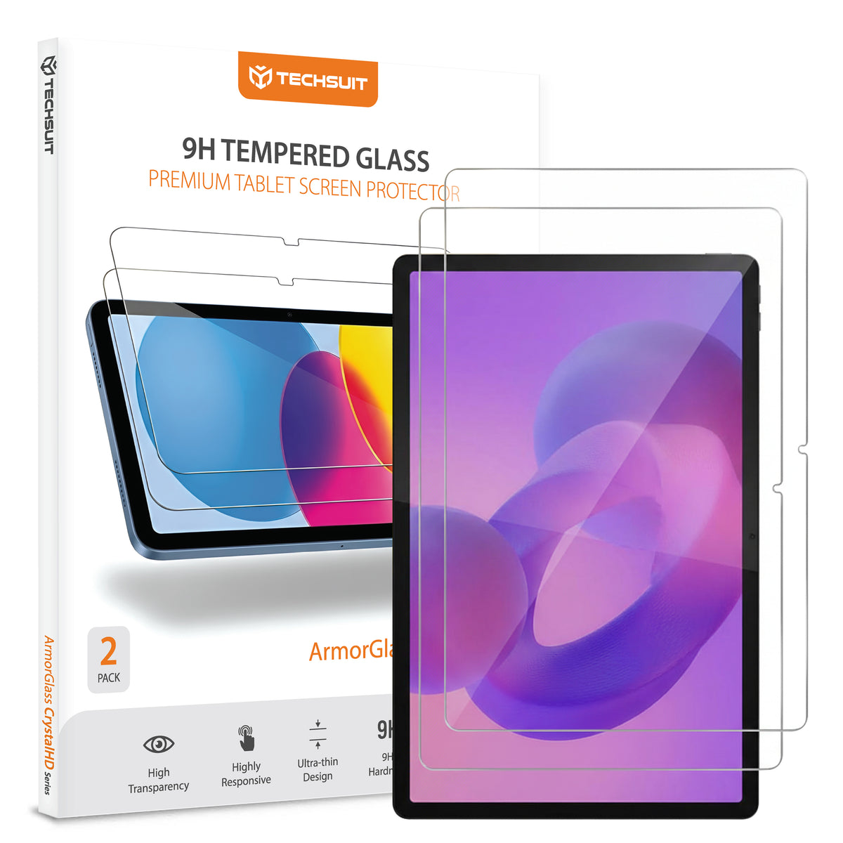 Pellicola protettiva schermo Techsuit ArmorGlass CrystalHD per Lenovo Idea Tab Plus, Vetro Temperato, Full Glue, Set 2 pezzi